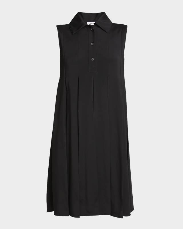 Pleated Polo Mini Shirt Dress
